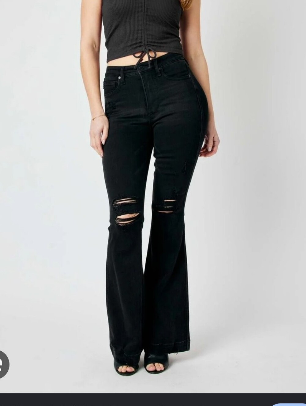 Judy Blue High Waist Tummy Control Destroy Flare Denim Jeans Black Women's 27.